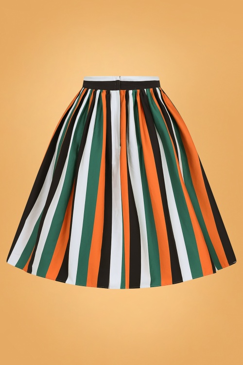 Collectif Clothing - Jasmine Pumpkin Stripe Swing Skirt Années 50 en Multi 4