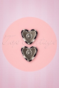 Collectif Clothing - 50s Bobby Heart Studs in Black and White 3