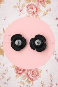 Collectif Clothing - Velvet Rose Earstuds Années 50 en Noir 3