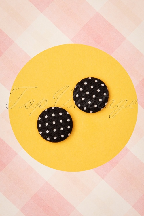 Collectif Clothing - Lois Polkadot Earstuds Années 50 en Noir