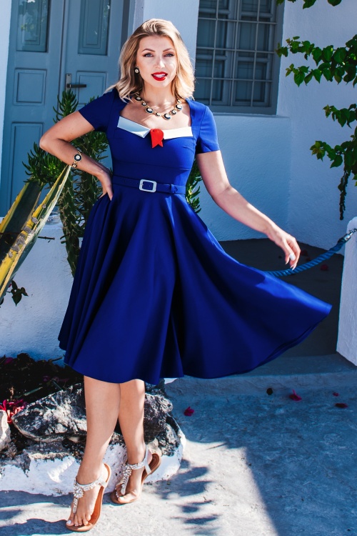 Glamour Bunny - 50s Ella Swing Dress in Royal Blue 2