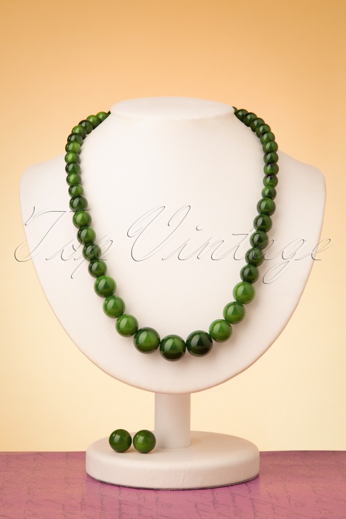 Collectif Clothing - Natalie Bead Necklace Set Années 50 en Vert