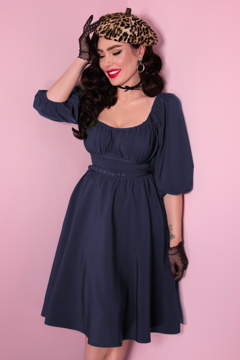 60s Vacation Swing Dress in Navy