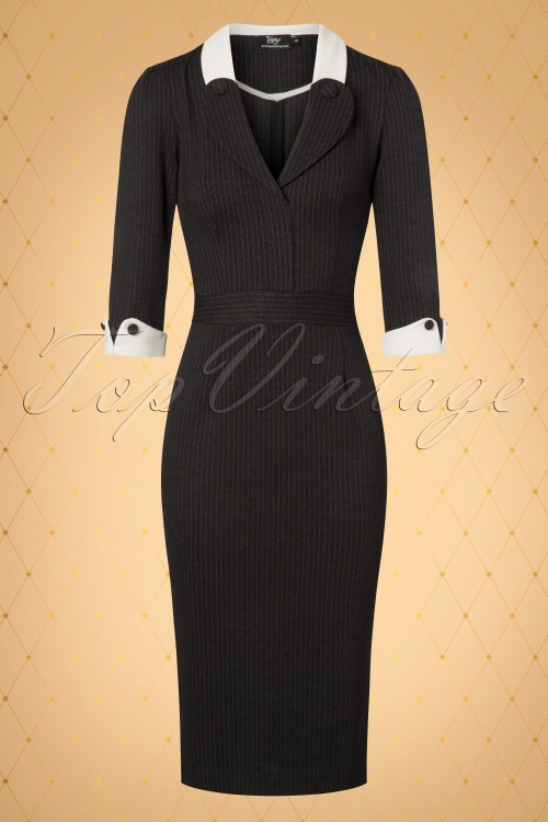 Vintage Diva  - The Frances Pencil Dress in Charcoal 4