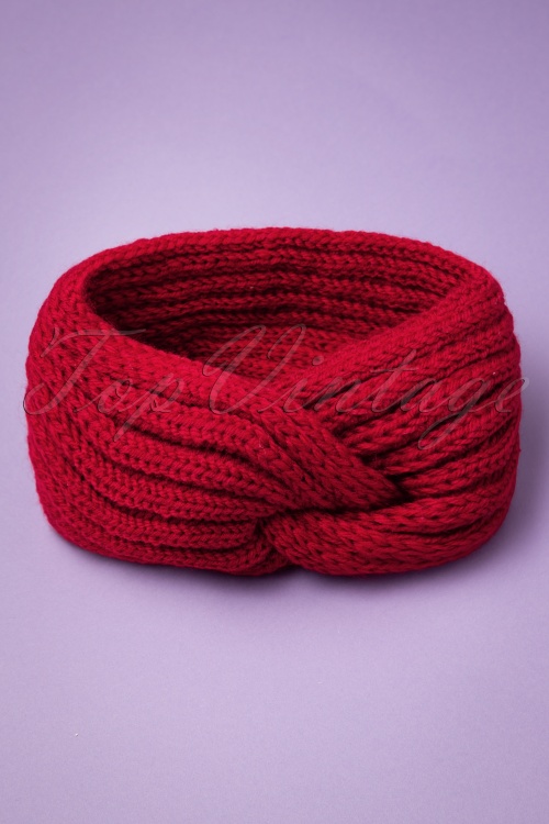 Collectif Clothing - Lexy Knitted Headband Années 70 en Rouge 2
