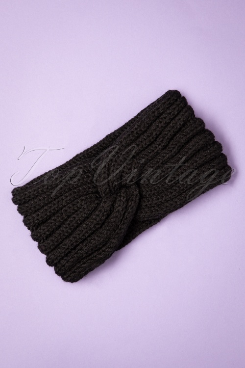 Collectif Clothing - Lexy Knitted Headband Années 70 en Noir