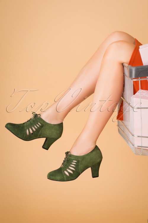 Lola Ramona ♥ Topvintage - 50s Ava All Tied Up Suede Pumps in Grass Green  4