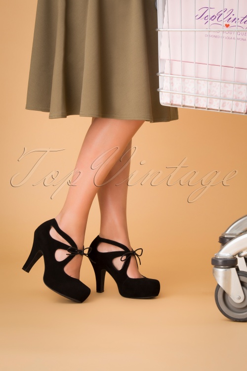 Lola Ramona ♥ Topvintage - 50s Angie Tie The Knot Suede Platform Pumps in Black  4