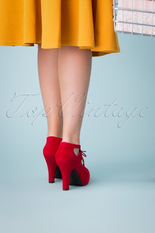 Lola Ramona ♥ Topvintage - Angie Tie The Knot suède platformpumps in gebrand rood 6