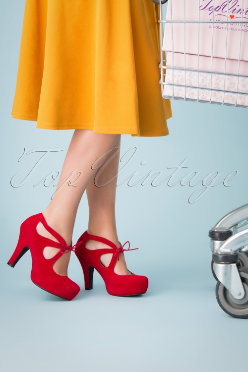 Lola Ramona ♥ Topvintage - 50s Angie Tie The Knot Suede Platform Pumps in Burned Red 4