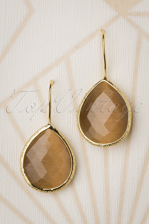 Day&Eve by Go Dutch Label - 50s Lavina Stone Drop Earrings in Mocca