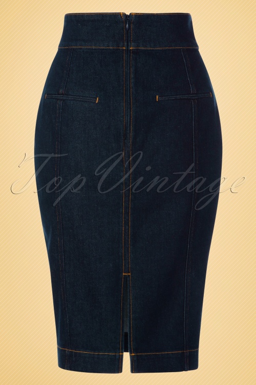 Rock-a-Booty - 50s Loulou Denim Pencil Skirt in Sapphire Blue  7