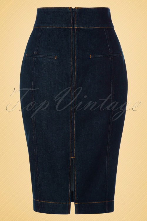 Rock-a-Booty - Loulou Denim Pencil Skirt Années 50 en Bleu Saphir  7