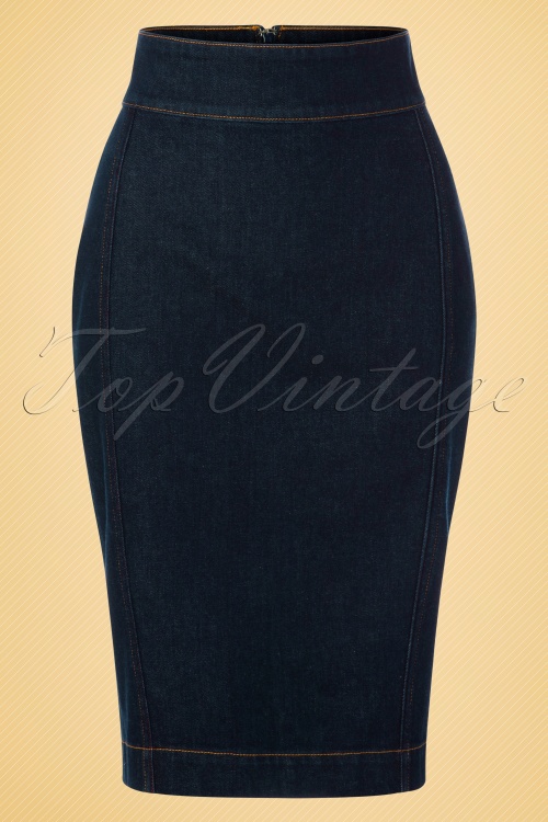 Rock-a-Booty - 50s Loulou Denim Pencil Skirt in Sapphire Blue  2