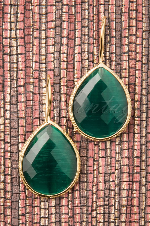 Day&Eve by Go Dutch Label - 50s Lavina Stone Drop Earrings in Emerald