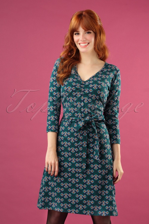 4FunkyFlavours - 60s Guess You Didn't Know Swing Dress in Blue and Green