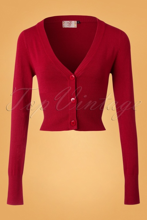 Banned Retro - Lets Go Dancing Cardigan Années 50 en Rouge Foncé