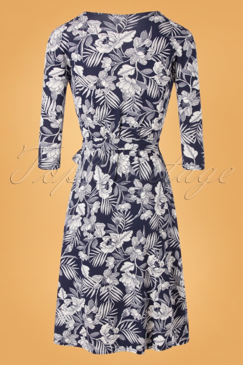 Topvintage Boutique Collection - Whitney Floral Wrap Dress Années 50 en Bleu Foncé 3