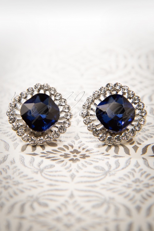 Topvintage Boutique Collection - Sapphire Stud Earrings Années 50 en Argenté 