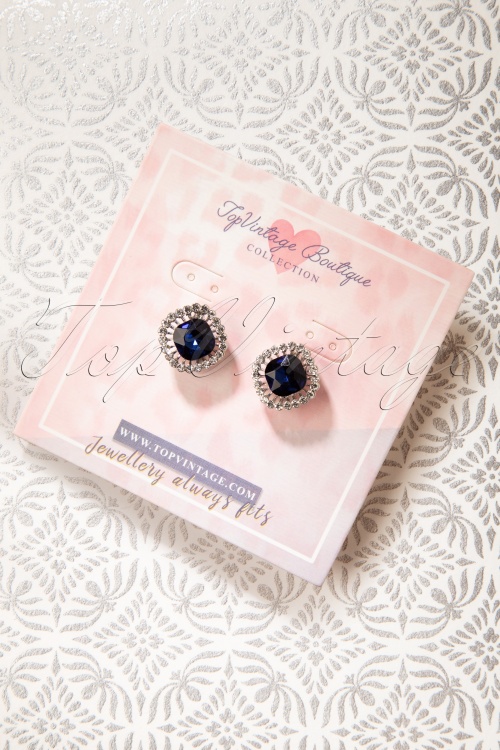 Topvintage Boutique Collection - 50s Sapphire Stud Earrings in Silver 2