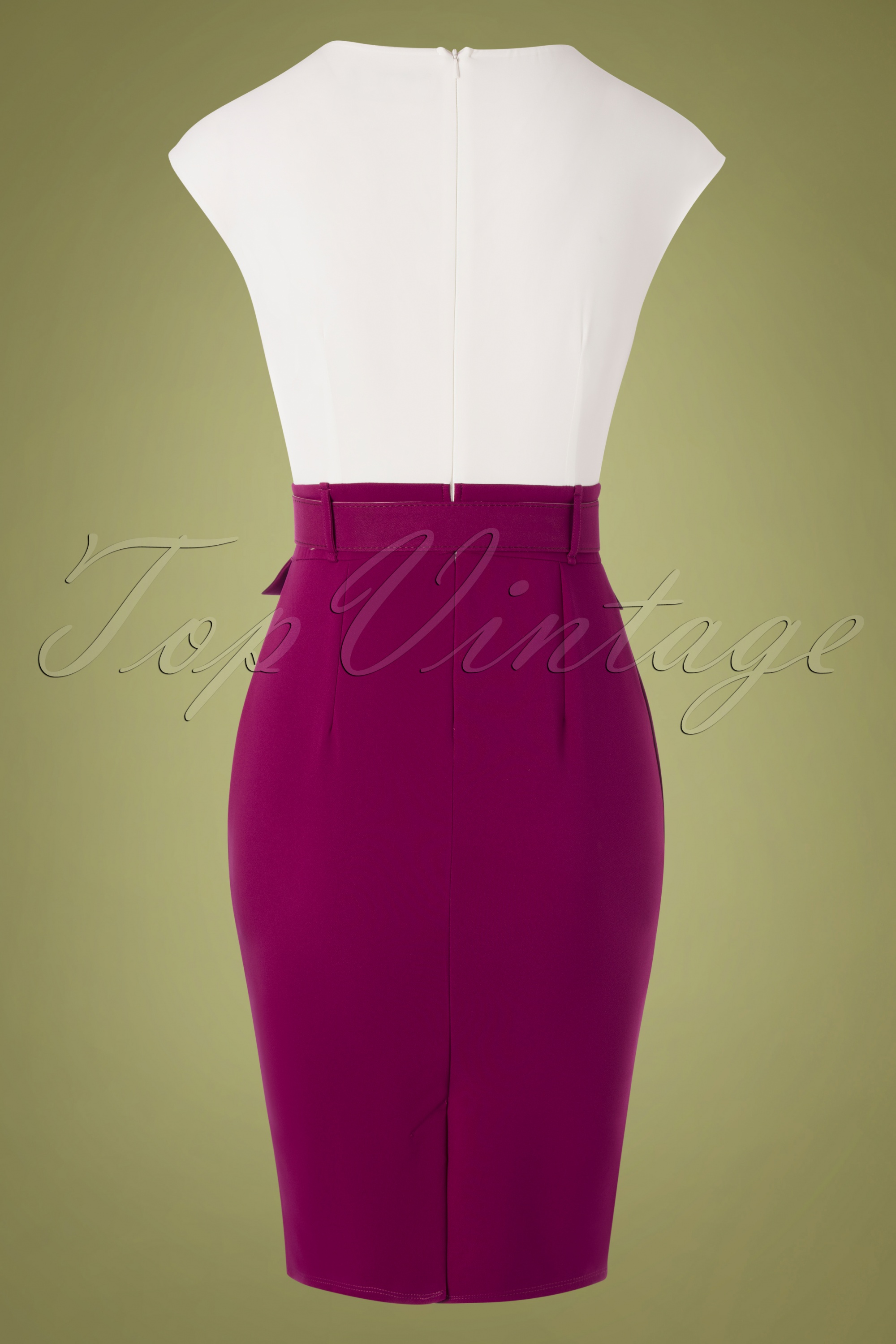 Paper Dolls 50s Grange Pencil Dress in White and Magenta Shop at Topvintage