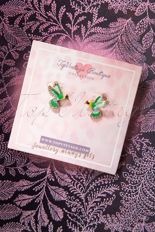 Topvintage Boutique Collection - 50s Like a Bird Stud Earrings in Green and Gold 2