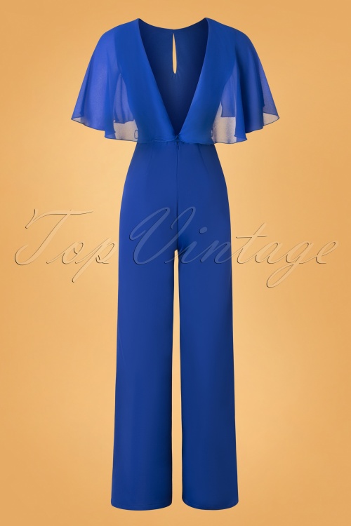 Paper Dolls - 70s Cape Sleeve Low Back Jumpsuit in Cobalt Blue 4