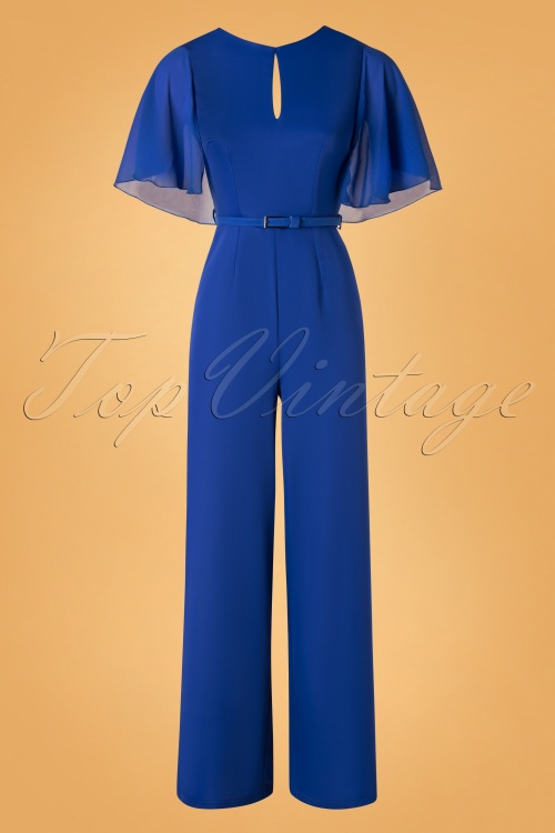 Paper Dolls - 70s Cape Sleeve Low Back Jumpsuit in Cobalt Blue
