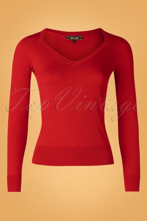 King Louie - 50s Diamond Cotton Club Top in Chili Red 2