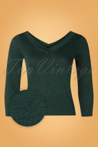 King Louie - 50s Double V Neck Top in Pine Green 2