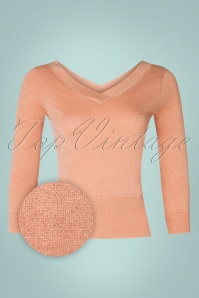 King Louie - 50s Double V Neck Top in Salmon Pink 2