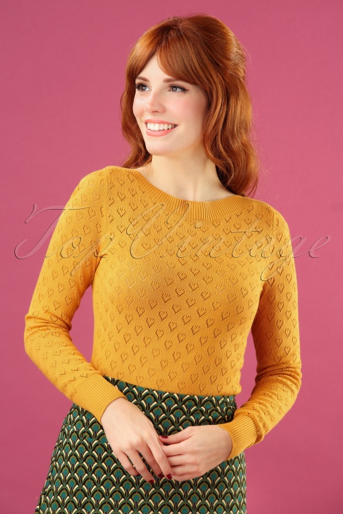 King Louie - 50s Audrey Heart Ajour Top in Honey Yellow