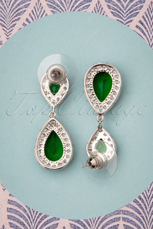 Collectif Clothing - 50s Yvonne Drop Earrings in Emerald Green 3