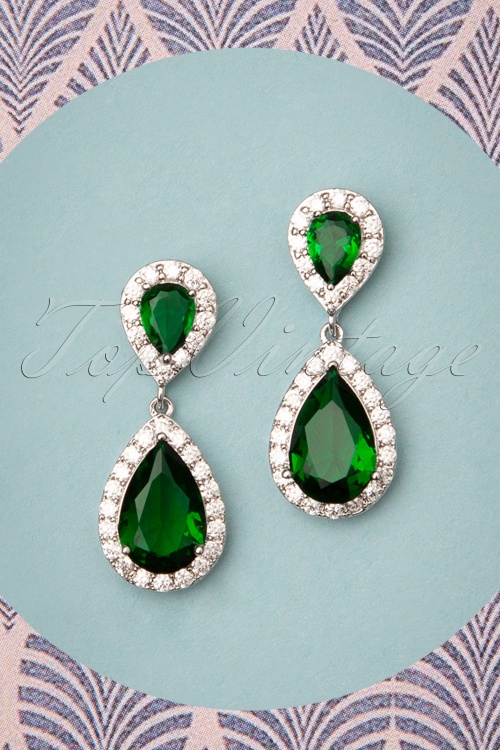 Collectif Clothing - 50s Yvonne Drop Earrings in Emerald Green