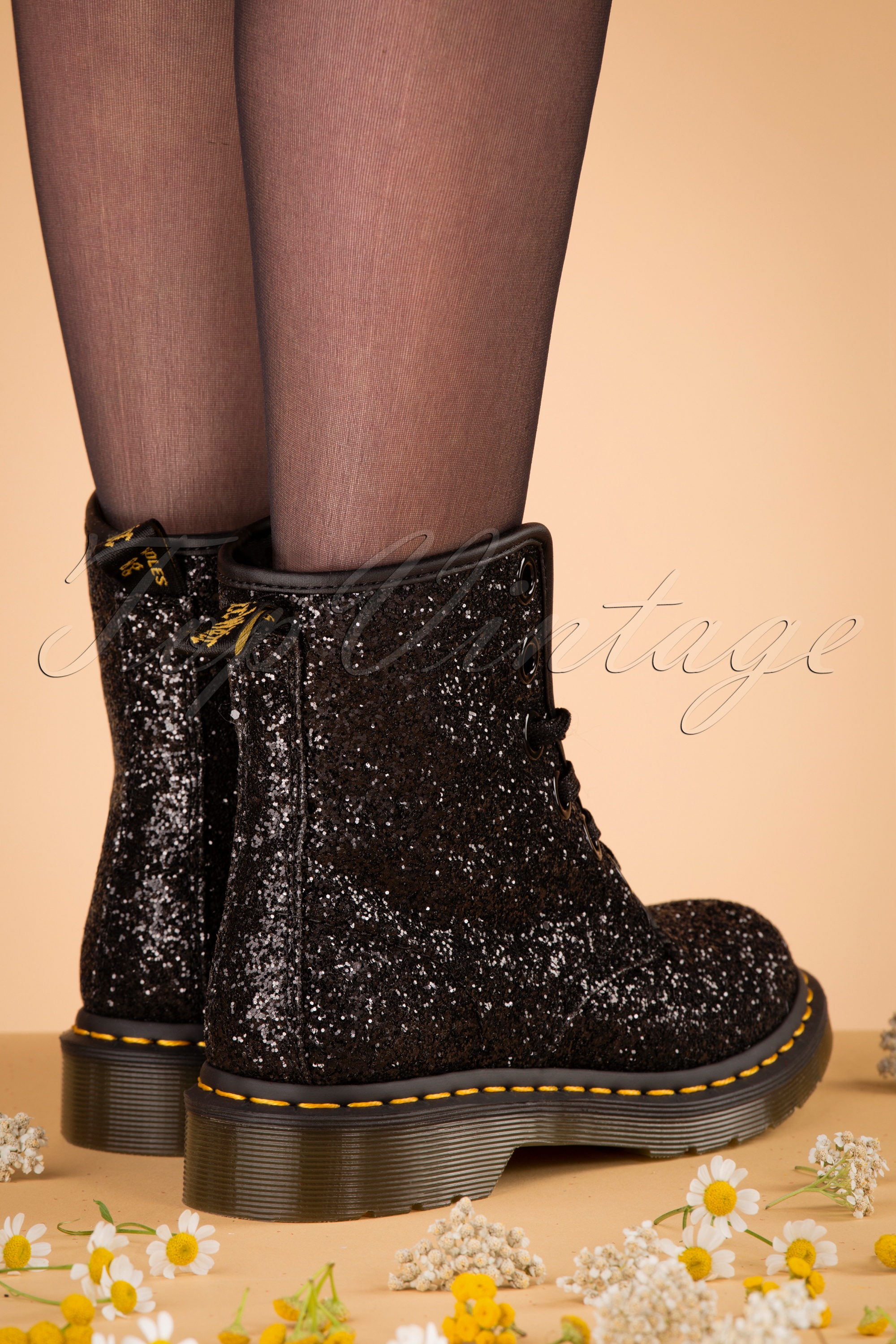 1460 Farrah Chunky Glitter Ankle Boots in Black