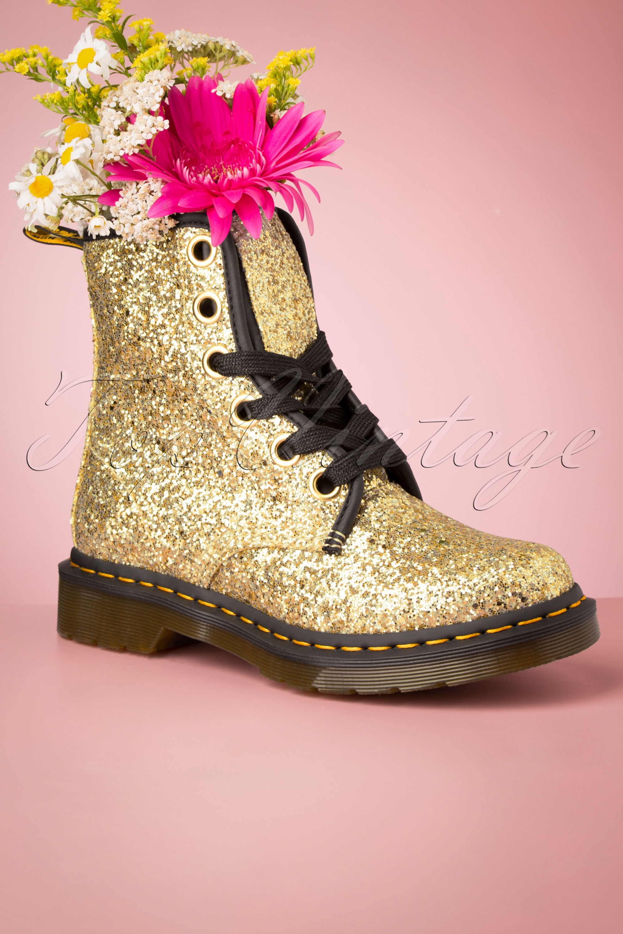 1460 Farrah Chunky Glitter Ankle Boots in Gold