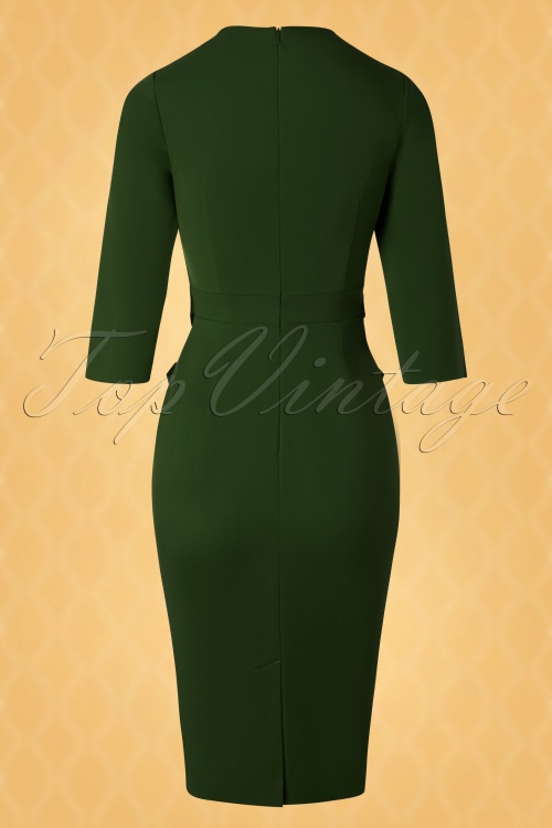 Vintage Diva  - The Lauren Pencil Dress in Leaf Green 7