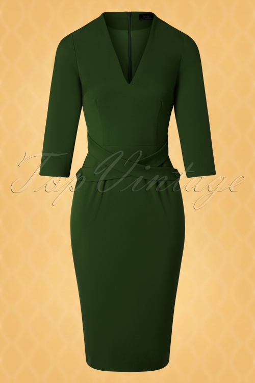 Vintage Diva  - The Lauren Pencil Dress in Leaf Green 5