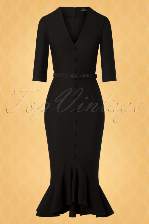 Vintage Diva  - The Marina Fishtail Pencil Dress in Black 5
