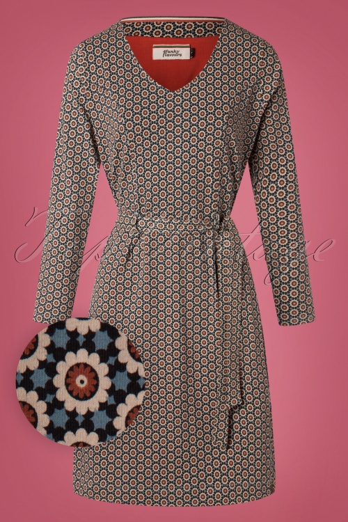 4FunkyFlavours - 60s Fun Floral Dress in Blue and Brown 2