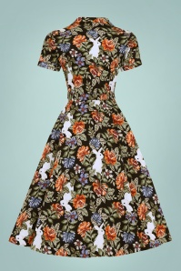 Collectif Clothing - Caterina Forest Floral Swing Dress Années 40 en Noir 4