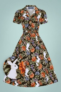 Collectif Clothing - Caterina Forest Swing-Kleid mit Blumenmuster in Schwarz 2