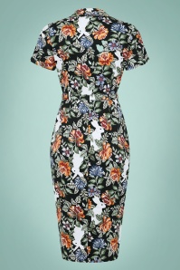 Collectif Clothing - 40s Caterina Forest Floral Pencil Dress in Black 3
