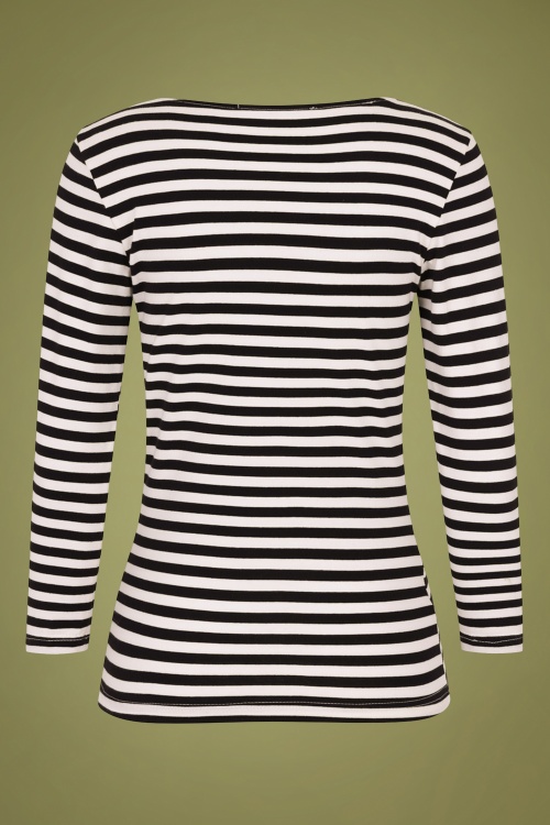 Collectif Clothing - Saskia Striped Top Années 50 en Noir et Blanc 3