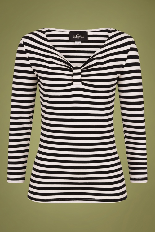 Collectif Clothing - Saskia Striped Top Années 50 en Noir et Blanc 2