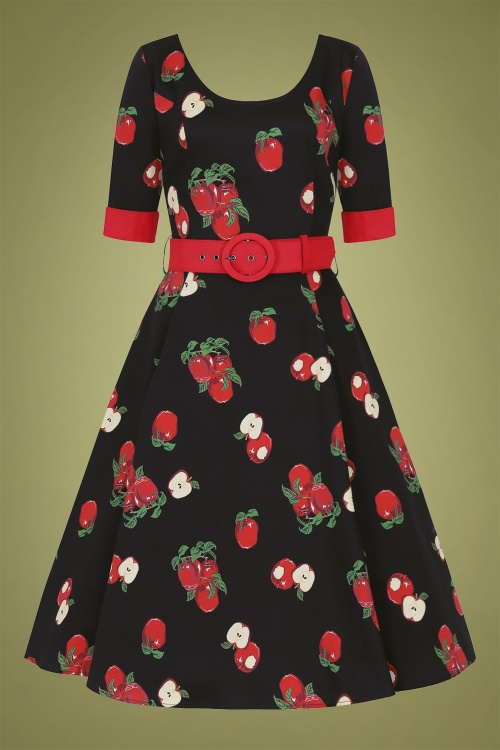 Collectif Clothing - 50s June Apple Swing Dress in Black 2