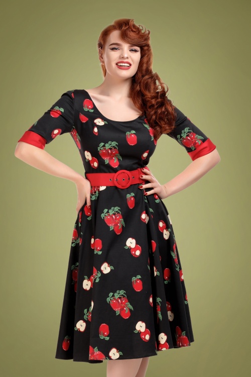 Collectif Clothing - 50s June Apple Swing Dress in Black 3