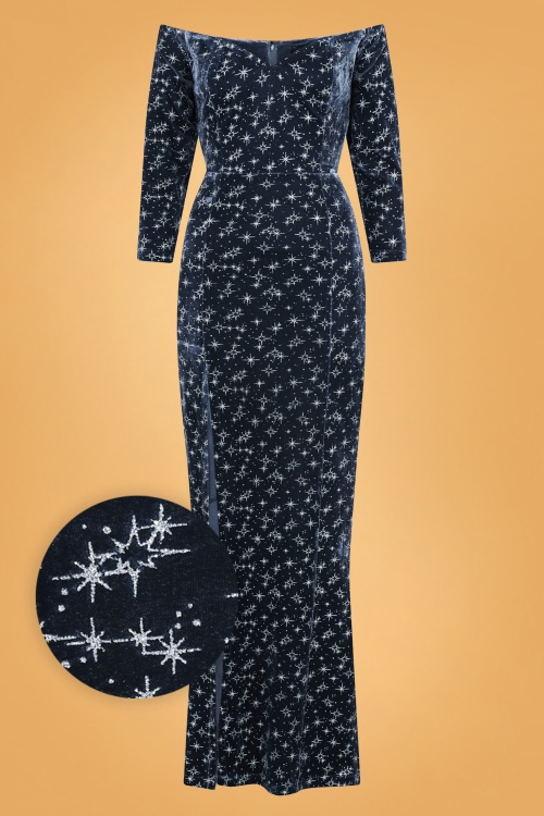 Collectif Clothing - Anjelica fluwelen maxi-jurk met glitters in houtskool 2