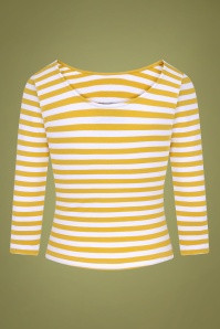 Collectif Clothing - 50s Twinnie Striped Top in Mustard 3