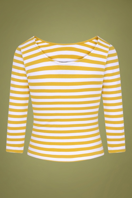 Collectif Clothing - Twinnie Striped Top Années 50 en Jaune Moutarde 3